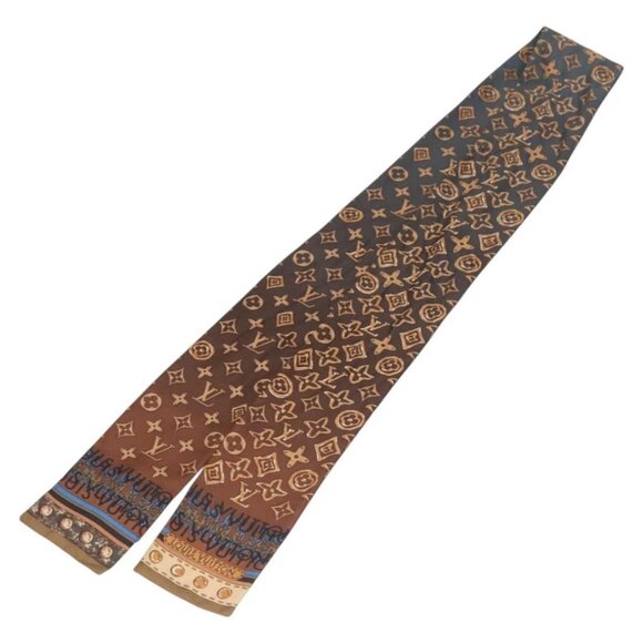 LOUIS VUITTON Bando Scarf Silk Brown LV Auth - Picture 1 of 5